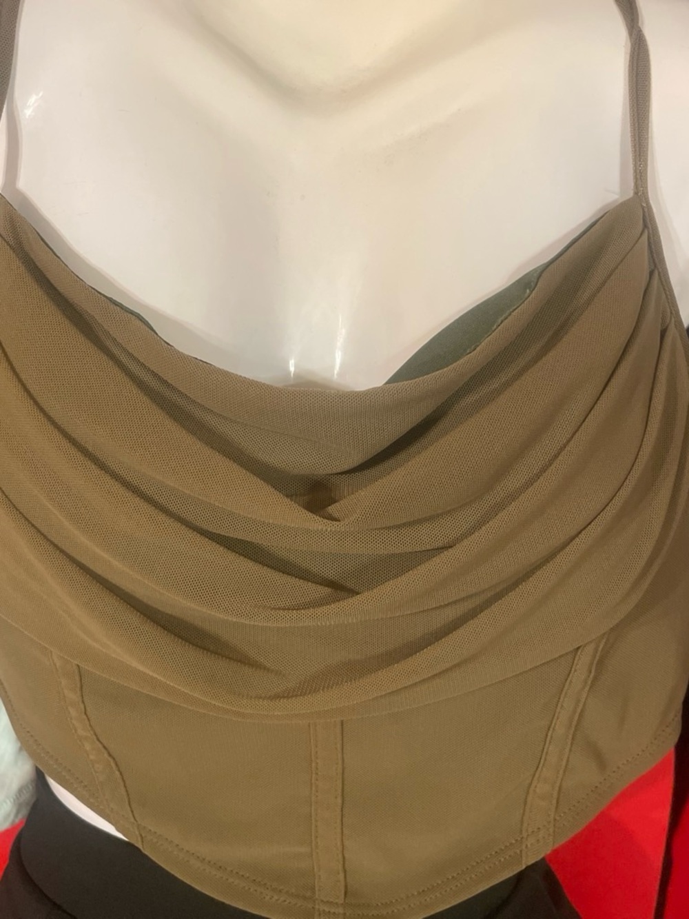 Cowl Neck Sleeveless top in Camel